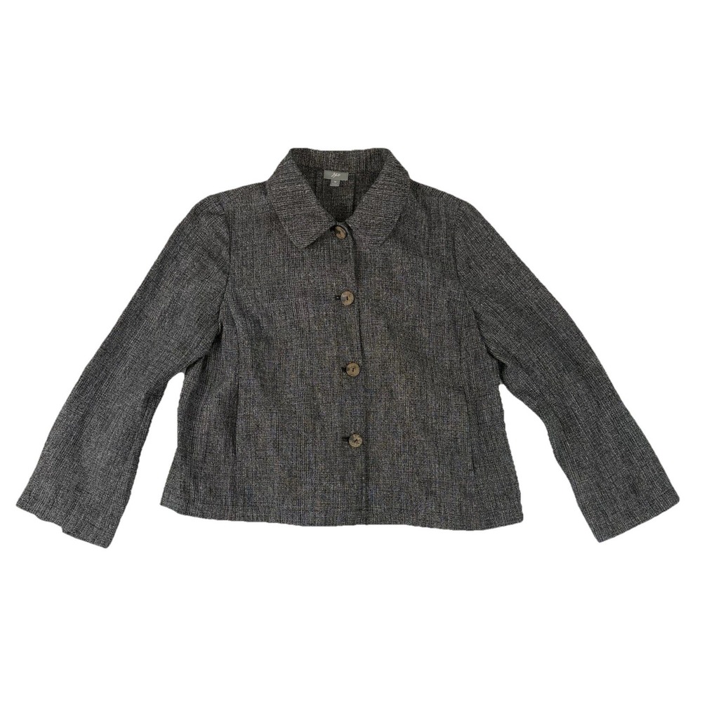 J Jill Blazer Womens Medium Gray Tweed Jacket Career Linen Blend Button‎